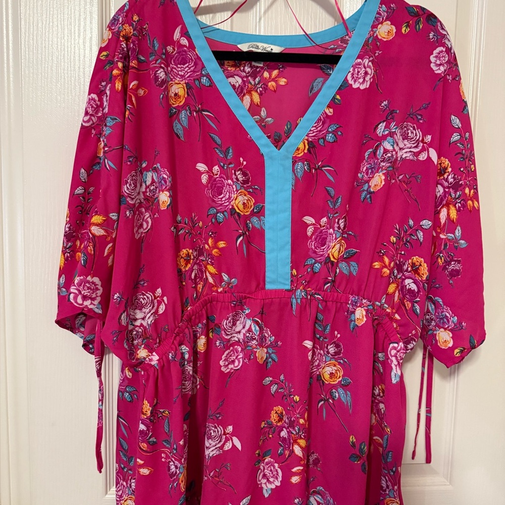 The Pioneer Woman Vibrant Pink Floral Top with Blue Accents